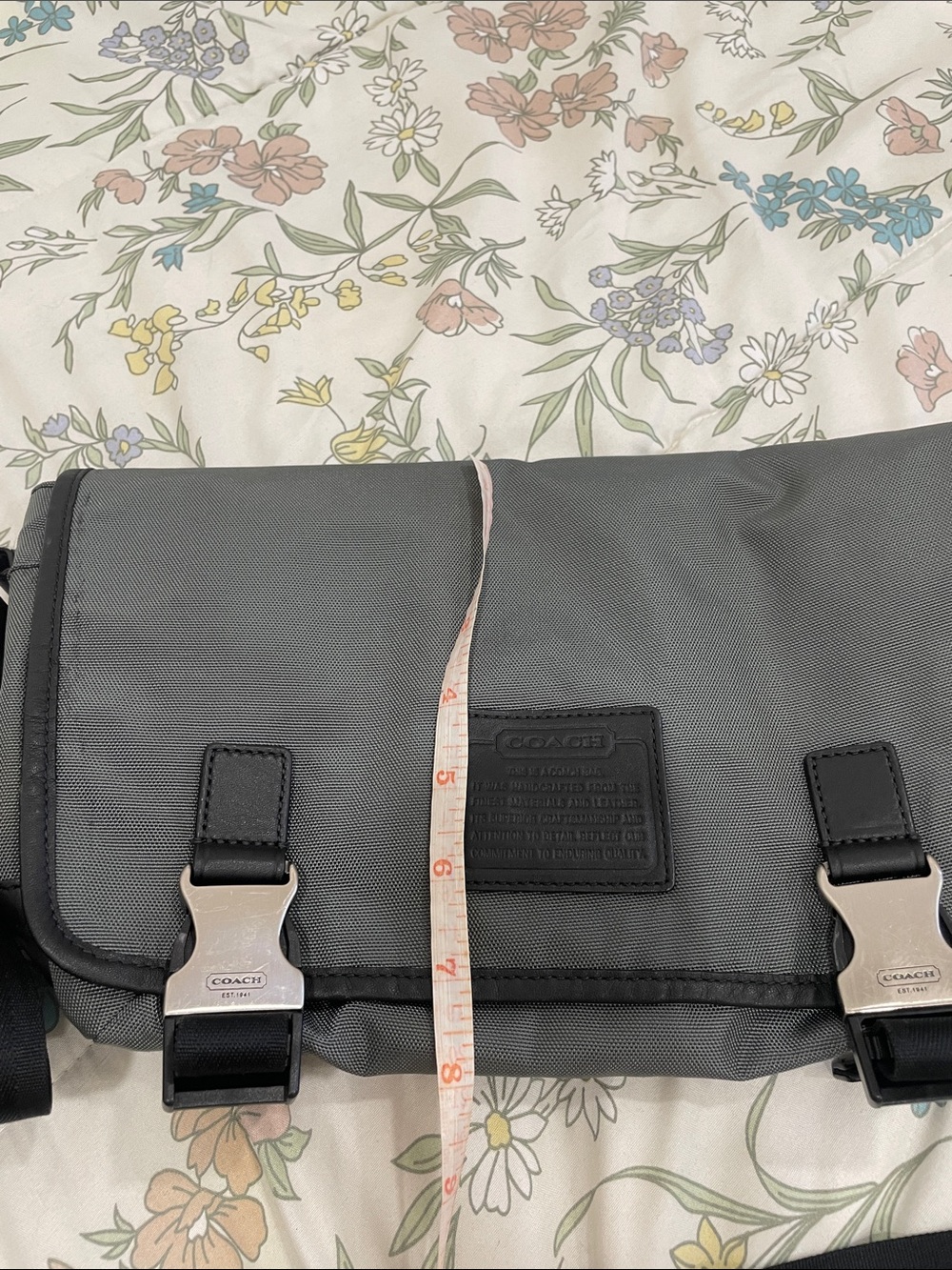 Coach Men's Gray Nylon Messenger Bag with Black Strap and Silver Buckles - Picture 8 of 10